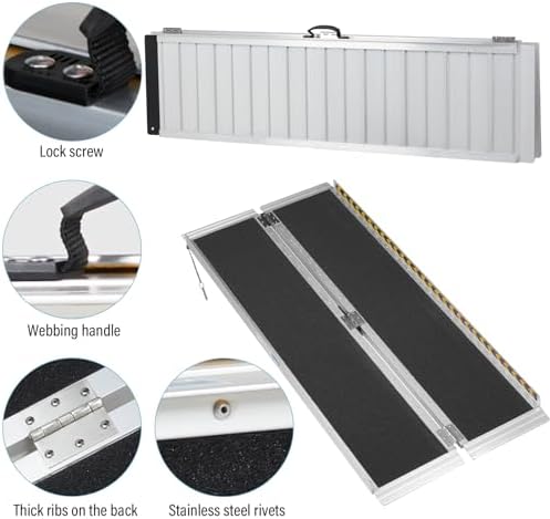 6FT Portable Wheelchair Ramp, Non-Slip Aluminum Folding Handicap Home Steps Scooter Door Threshold Ramp for 6 inch -18 inch Step Heights 600 lbs Capacity 28in Wide Single Fold Ramp