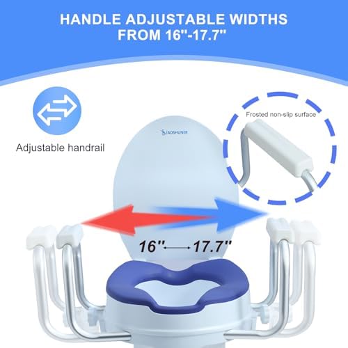 Toilet Seat Risers for Seniors,Adjustable Anti-Silp Handles & Thickened Cushion, Options for Elderly Handicap Medical Hip Replacement Surgery Lift,300 lbs, Easy Clean,Blue