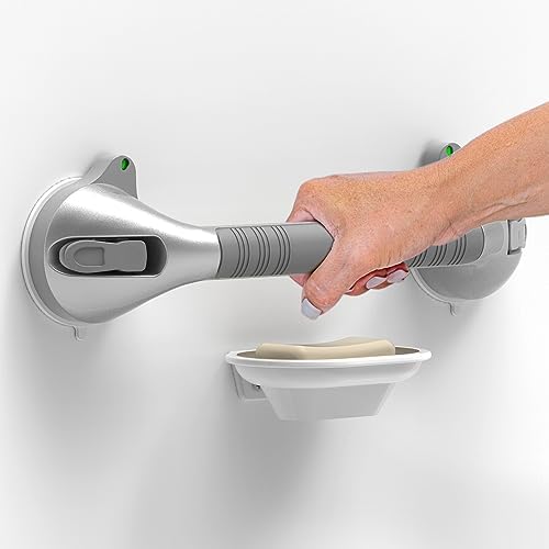 16.5inches Balance Assist Bathroom Shower Handle,Suction Bath Grab Bar with Indicators (Silver/Grey)