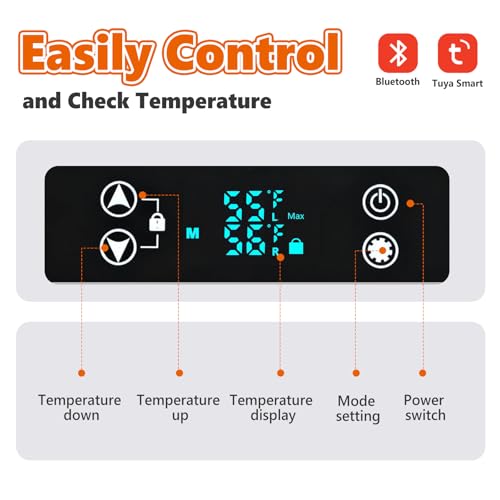 OLIXIS Portable Car Refrigerator, 53QT Dual-Zone Electric Cooler for Vehicles with Wheels & Cutting Board, -4℉-68℉ Freezer Smart Control via Bluetooth, Battery Protection, 12/24V DC & 100-240V AC