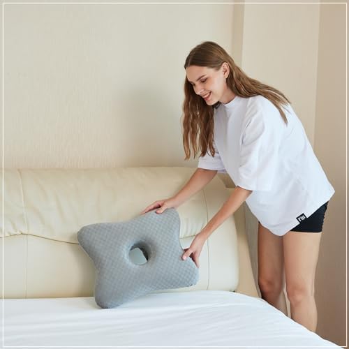 Piercing Pillow | Memory Foam Ear Piercing Pillow for Side Sleepers, Pillow with an Ear Hole for Ear Pain Relief, Ear Guard Pillow, Ear Hole Pillow for Piercings, Earplugs, and Headphones (Light Grey)