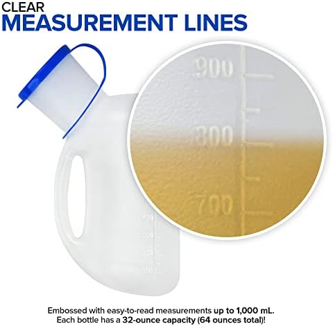 Unisex Urinal Bottle (2 Pack) - Portable Urinal for Women & Men - Female Urinal with Lid - 32 Oz Female Urination Device - Women Pee Funnel Cup for Emergency, Travel, Car & Camping - Stock Your Home