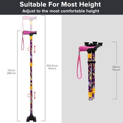 LIXIANG Walking Cane for Women for Stability Seniors Balance Folding Foldable Canes for Men Heavy Duty Adjustable Travel Collapsible Fashionable Fancy Decorative Unique Cool Cane