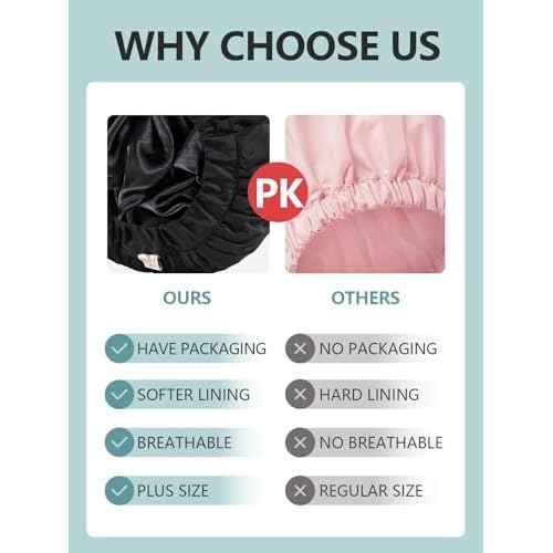 Years calm Reusable Waterproof Shower Caps for Women, Hair Caps for Showers, Double-Layer Elastic Design, for All Hairstyles, Travel-Friendly (black)