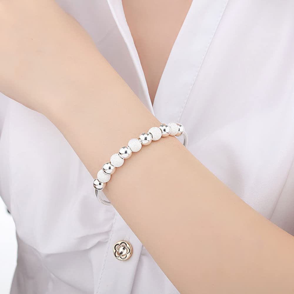 Sterling Silver Bracelets For Women 925 Sterling Silver Beads Bangle Bracelet Transfer Lucky Cuff Bracelet Adjustable Fashion Women Jewelry