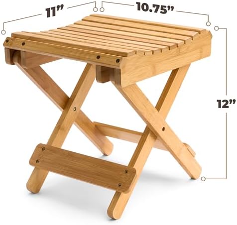 Sorbus Foldable Shower Stool – Bamboo Foot Rest & Shaving Stool for Inside Shower – Portable Step Stool, Folding Shower Bench, Wooden Sauna Chair, Bathtub Foot Rest – 11" x 10.75" x 12" (Bamboo)