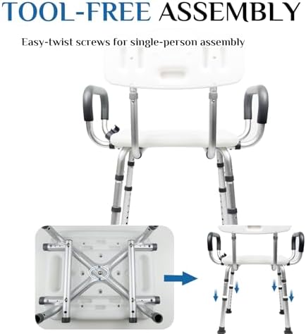 Shower Chair Seat with Arms and Back, Padded Handicap Shower Chair for Inside Shower, Adjustable Heavy Duty Shower Bench for Adults, Elderly and Disabled, Tool (Upgrade Shower Chair)