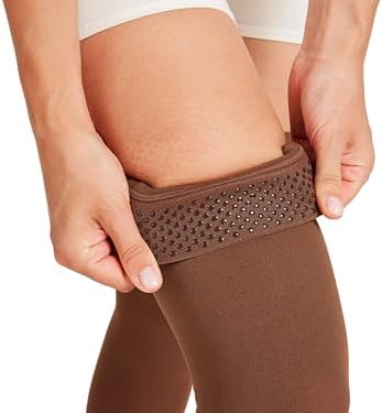 MGANG Medical Thigh High Compression Stockings for Men & Women, Pair, Open Toe, 15-20 mmHg Graduated Compression Support Hose, Opaque, Best for Varicose Veins, Edema, Flight, DVT, Swelling, Brown XL