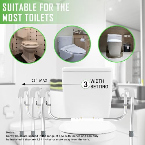Toilet Safety Rail for Seniors with 2 Reinforced Nuts, Height & Width Adjustable Toilet Safety Frame, Bathroom Assist Rail with Armrests, Bathroom Safety, 250 lb. Weight Capacity(Grey)