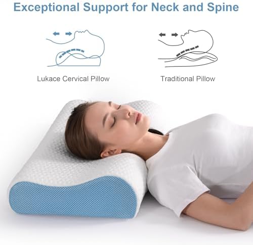 Lukace Memory Foam Pillows for Neck and Shoulder Pain Relief, Cervical Neck Pillow, Ergonomic Pillow Neck Contour Cervical Orthopedic for Stomach Back Side Sleeper Pillow, Queen, Medium Support,2 Pack