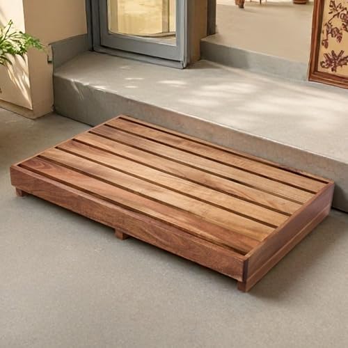 Acacia Wood Step Platform (25'' L x 16'' W x 3.8'' H, No Assembly Required), Outdoor Steps with Non-Skip Pads for Seniors, Wooden One Step Stool for Bed, Stair, Bathroom, Kitchen, Garden