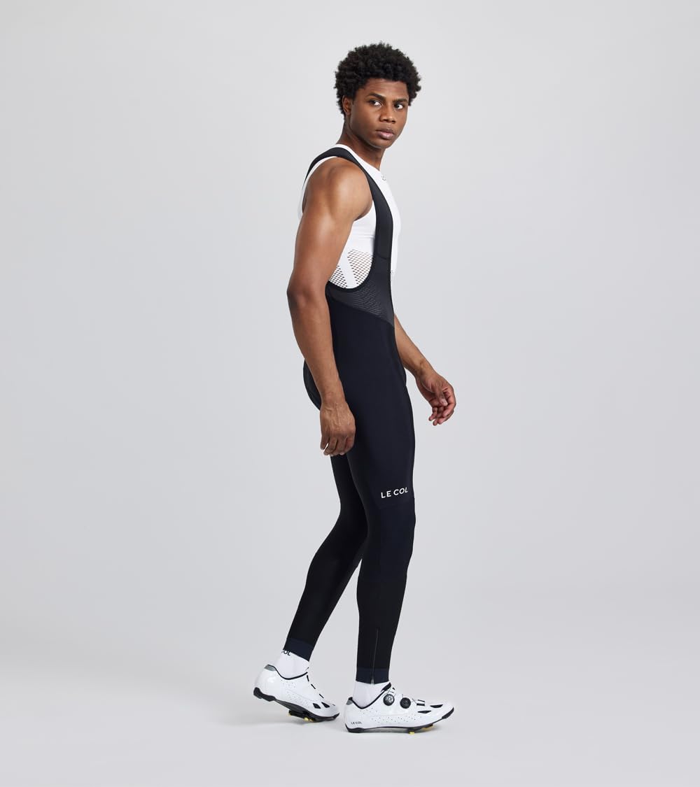 LE COL Men’s Pro Bib Tights | Sweat Wicking Cycling Pants | Aerodynamic Panels, Lightweight, Cuffed Ankles (US, Alpha, Small, Regular, Regular) Black