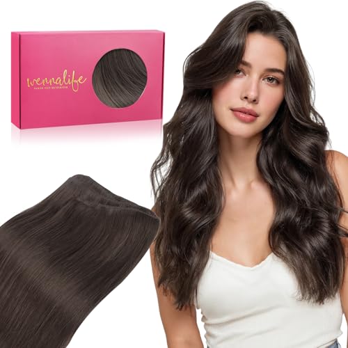 WENNALIFE Sew in Hair Extensions Real Human Hair, 22 Inch 110g Dark Brown Machine Weft Remy Hair Hand Tied Weft Straight Extensiones De Cabello Hmano