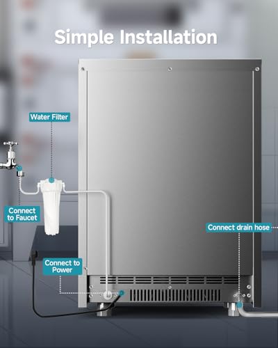 EUHOMY Commercial Ice Maker,350lbs/24H,Stainless Steel Under Counter Ice Machine with Water Filter,44lbs Storage Capacity, 126 Cubes in 8-12 Mins, Freestanding Ice Machine for Home/Bar/Cafe/Restaurant