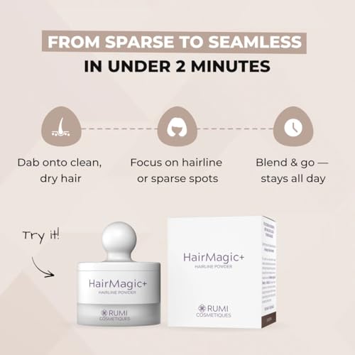 Rumi Cosmetiques HairMagic+ Root Touch Up Powder ? Instant Gray Hair Coverage & Hairline Filler ? Water-Resistant, Natural Finish, Nourishing Formula with Argan Oil (Medium Brown)