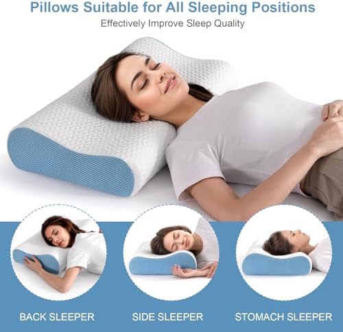 Lukace Memory Foam Pillows for Neck and Shoulder Pain Relief, Cervical Neck Pillow, Ergonomic Pillow Neck Contour Cervical Orthopedic for Stomach Back Side Sleeper Pillow, King, Medium Support, 1 Pack