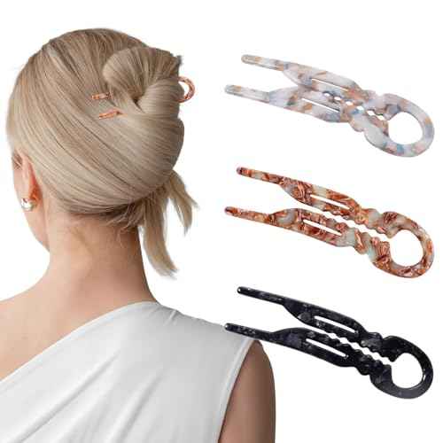 Sunolga 3 PCS Prestige French Hair Pins for Women, 4.38" Large Lialys Hair Pins for All Hair, Curved Shape for Better Head Fit Hair Accessories, Serrated Anti-Slip Design Hairpins