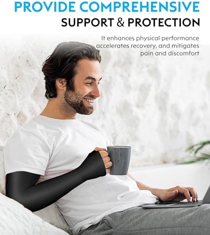 KEKING Lymphedema Compression Arm Sleeve with Gauntlet for Women Men, 20-30 mmHg Medical Graduated Compression Arm Brace, Full Arm Support Brace for Pain Relief, Arthritis, Swelling, Single Black XXL