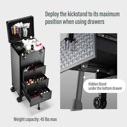 Salon Cart with 3 Drawers, Nail Trolley Cart with Wheels Salon Station Rolling Makeup Train Case Cosmetology Case Organizer Cases for Nail Tech,SPA,Face Painting,Hairstylist,Makeup Artist