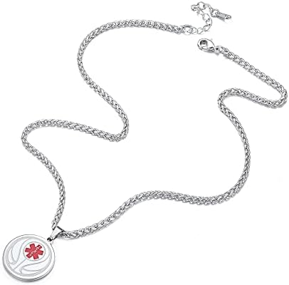 Supcare Medical Alert Necklace for Men Women, Stainless Steel Engraved Medical Emergency Pendant,Customized Medical ID Jewelry(16 Types)