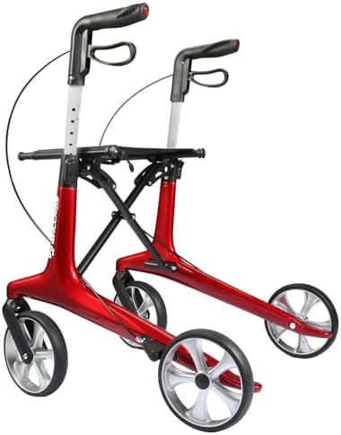 Carbon Ultralight Rollator Walker for Seniors with 2 Organizer Bags, Comes Fully Assembled, Only 13lbs Lightweight Foldable 4 Wheel Walker with Seat and Brakes, 330 lbs Capacity Rolling Walker