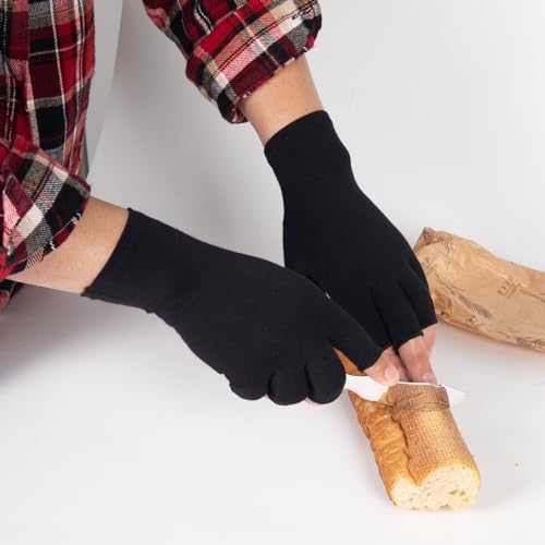 2 Pairs Arthritis Compression Gloves for Women Men, Fingerless Breathable & Moisture Wicking Compression Gloves for Relieving Carpal Tunnel Aches, Rheumatoid Pains, Joint Swell Black XL