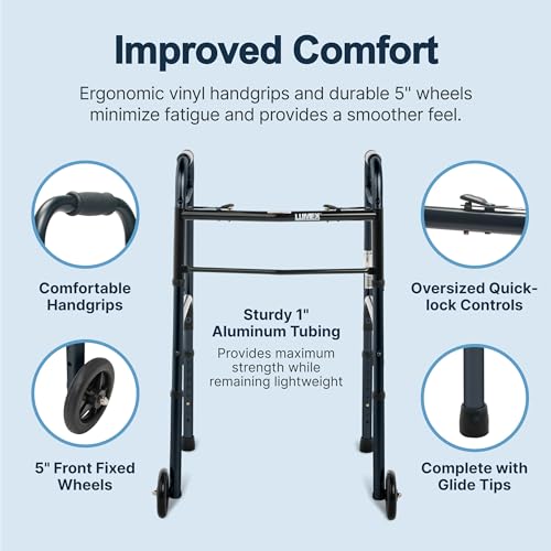 Lumex ColorSelect Walkers for Seniors, Rolling & Folding Adult Walker with Wheels, Black
