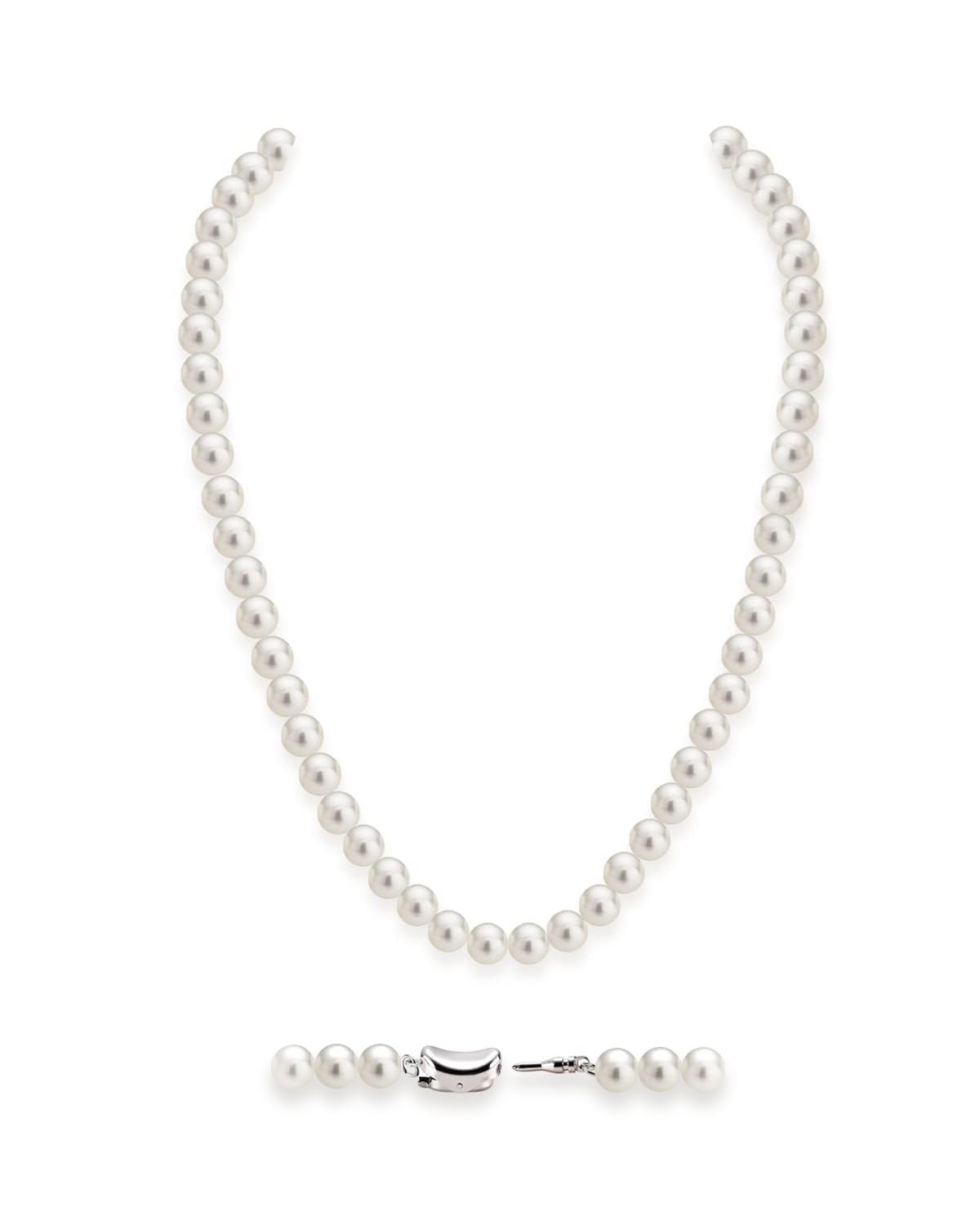 HUWODY Round White Simulated Shell Pearl Necklace Strand 6mm Pearl Choker Necklace Jewelry for Women 16inch