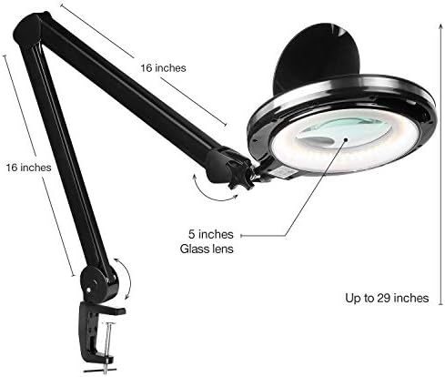 Brightech LightView Pro Magnifying Desk Lamp, 2.25x Light Magnifier with Clamp, Adjustable Magnifying Glass with Light for Crafts, Reading, Close Work - Black