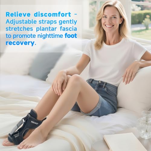Plantar Fasciitis Night Splint, Upgraded Adjustable Planters Facetious Relief, Soft & Comfortable Foot Brace, Achilles Tendonitis Heel Spur and Foot DropNight Splint for Women and Men