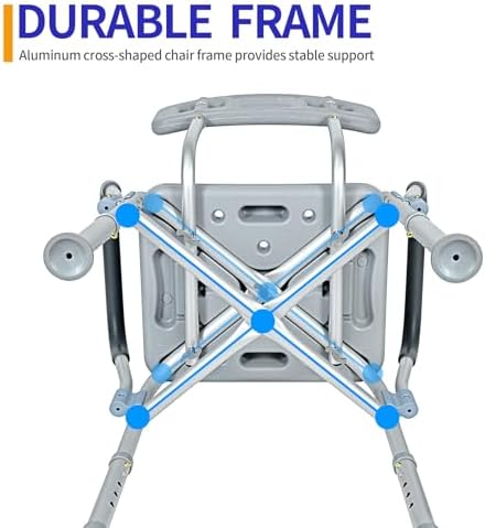 UNICOO® Adjustable Shower Chair for Inside Shower | Lightweight Bath Chair with Detachable Backrest, Arms, and Drain Holes for Elderly and Disabled, Safety Legs, and Padded Armrests | Shower Stool