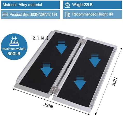 Portable Wheelchair Ramp 3FT,No-Slip Aluminum Folding Handicap Ramp 800 lbs Load Capacaity,Wheel Chair ramp for Home Steps,Stairs,car