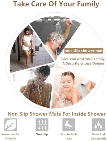 Anti Slip Corner Shower Mat with Drainage Holes, PVC Loofah Shower Anti Slip Mat, Bathmat Quick Dry and Easy to Clean, Shower Floor Mat Non Slip,E,54x54cm(21x21inch)