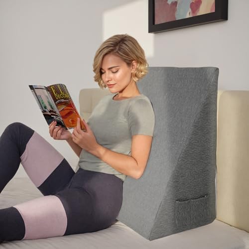 Wedge Pillow Cover for 24x24x12 Bed Wedge Pillow, Hypoallergenic Replacement Case Cover with Zipper & Pockets, Gray