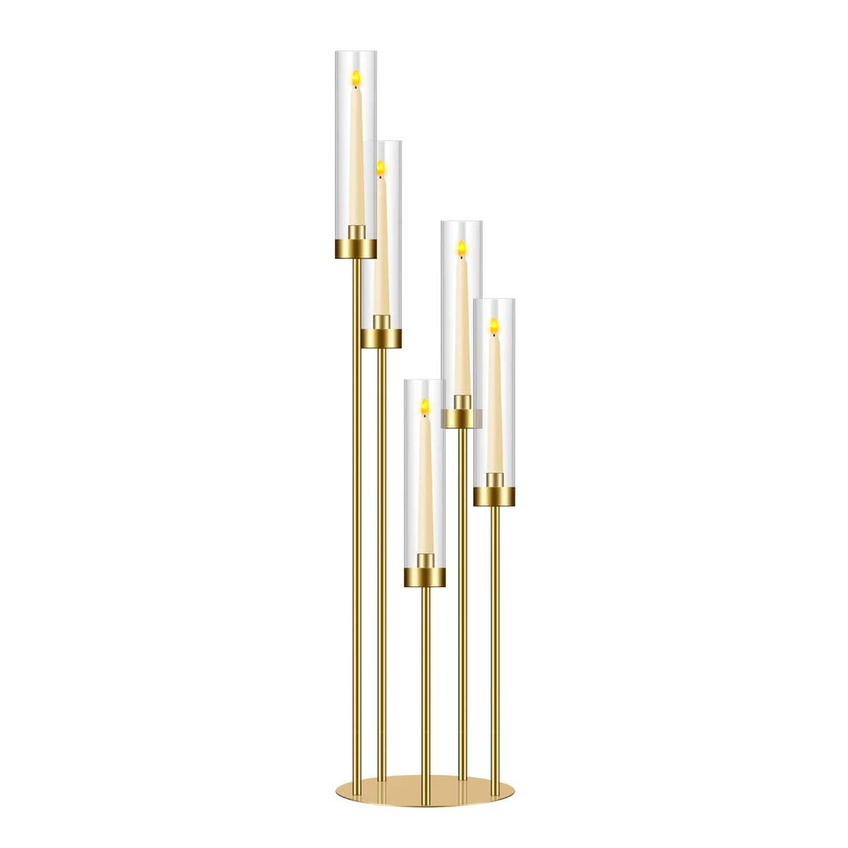 35in 1 Set Gold Candelabra Candle Centerpieces for Tables Candlesticks Holder Wedding Centerpieces Table Decorations Acrylic lampshade Fit 0.9" LED Candle"