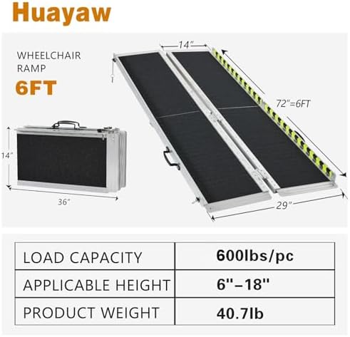 Wheelchair Ramp 6FT, Anti-Slip Aluminum Folding Handicap Portable Ramp, Wheelchair Ramps for Home Steps, Stairs, Doorways, Scooter Ramp