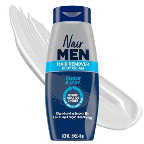 Nair Men Hair Remover Body Cream, Quick and Easy Body Hair Removal Cream for Men, Aloe and Lanolin, Dermatologist Tested, 12 Oz