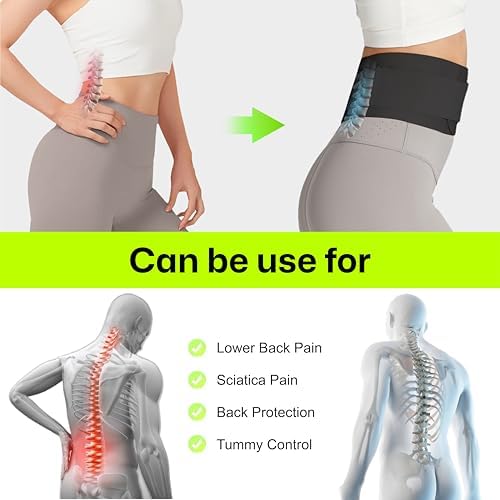 Ultra Thin Back Brace for Lower Back, Breathable Lightweight Back Brace for Women & Men, Adjustable Back Support Brace for Lower Back Pain Relief, Sciatica, Scoliosis, Herniated Disc (Black, Medium)