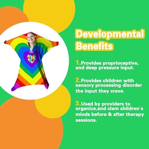 World Autism Awareness Sensory Body Sock Full-Body Wrap - Help Children with Autism to Relieve Stress - Stretchy Breathable Sensory Sack for Boys, Girls (Small)