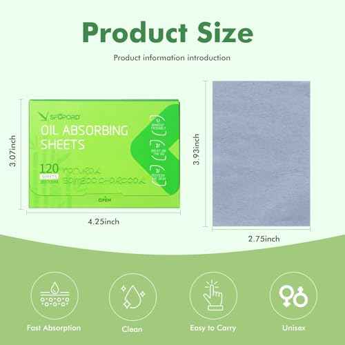 Oil Absorbing Sheets with Bamboo Charcoal - 4 Pack (480 sheets) Oil Blotting Sheets For Face, 20% More Makeup Friendly High-performance Handy Face Blotting Paper for Oily Skin