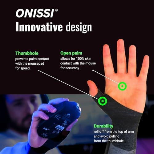 ONISSI Gaming Arm Sleeve for PC │Anti-Friction,Precision, Compression Gamer Sleeves for Mouse pad │Men or Women E-Sports Gift