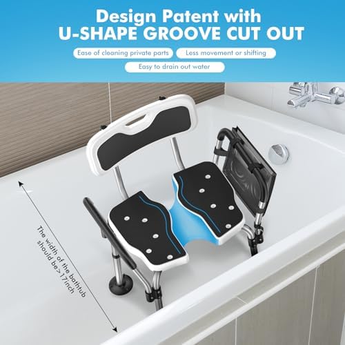 FORTEMOTUS Shower Chair for Inside Shower 400 lbs, Shower Chair for Elderly and Disabled with U Shaped Seat, Padded Arms and Back, Adjustable Height for Bathtub, Bathroom