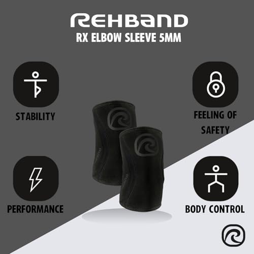 Rehband Elbow 5mm Compression Sleeve, Neoprene Elbow Sleeves for Weightlifting, Anatomical Design, Non-Slip & Close Fitting, Elbow Support Unisex, Colour:Carbon/Black, Size:Medium