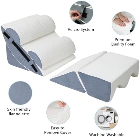 6PCS Orthopedic Wedge Pillow Set for Surgery Recovery & Acid Reflux – 30D High-Density Foam Bed Support for Back, Legs, and Knees – Adjustable Modular Body Positioning System with Breathable Covers