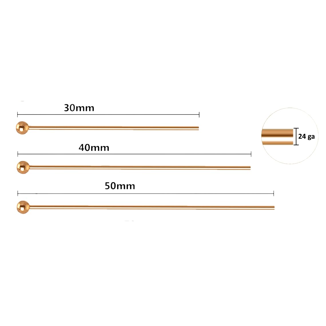 14K Gold Filled Ball Pin Head Pins 24 Gauge Jewelry Finding for Wire Wrapping Jewelry Making Permanent Jewelry (2 inches)