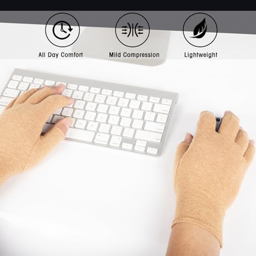 2 Pairs Arthritis Compression Gloves for Women Men, Fingerless Breathable & Moisture Wicking Compression Gloves for Relieving Carpal Tunnel Aches, Rheumatoid Pains, Joint Swell Nude S