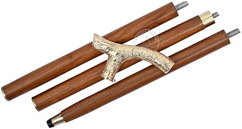 Vintage Brass Walking Stick – Handmade Wooden Cane with Solid Brass Handle – Antique Style Collectible Walking Cane for Men, Women & Seniors – Unique Gift Idea