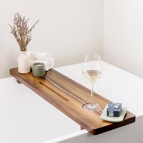 Premium Nature Shed Bathtub Tray for Freestanding Bath | Large & Thick 35¡± Acacia Wood Luxury Bath Tray for Tub | Anti-Tip, Non-Toxic, Adjustable Bathtub Trays for Tub with Bathroom Accessories Holder