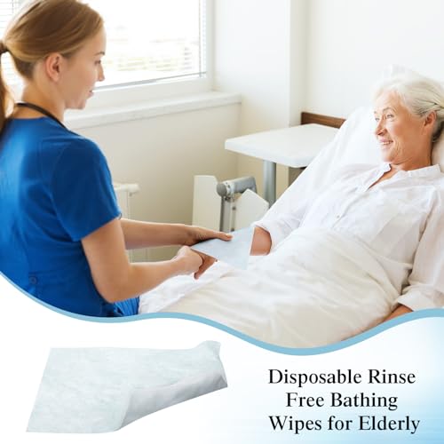 50 Pcs Rinse Free Bathing Wipes Bulk Sponges Bath Wipes All in 1 Shower Rinse Free Bath Sponges Wash Cloths for Campers, Hikers, Adults, Elderly
