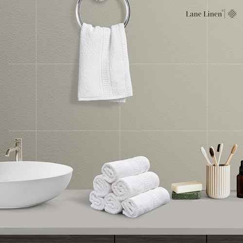 LANE LINEN 100% Cotton Washcloths 24 Pack - Spa & Salon Quality Face Towels - Ring Spun, Soft & Absorbent Wash Cloth Rags for Body, Beauty, Home, Gym - Fingertip Towels - 13"x13", White Washcloths